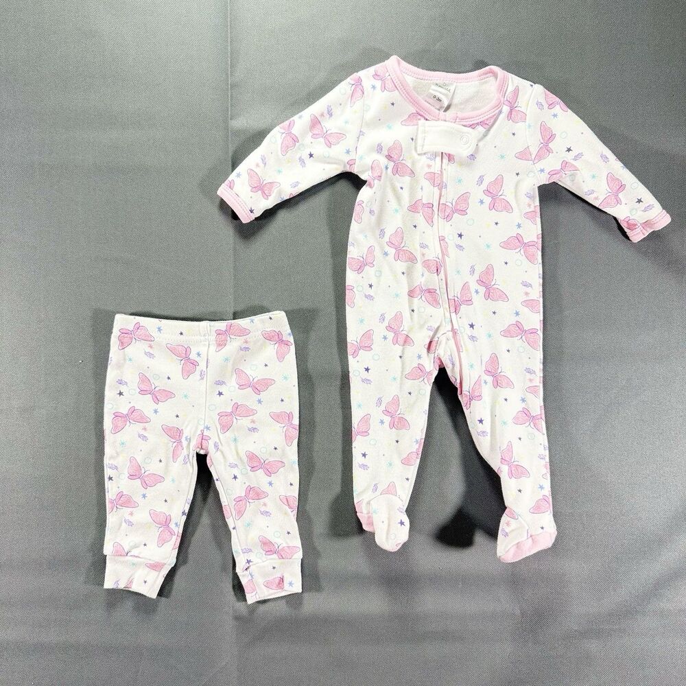 The peanutshell Babygirl 2 Piece Set Full Zip One Piece Pajama And Pants 0-3m